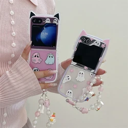Cute Halloween Ghost Phone Case For Samsung Galaxy Z Flip 6 5 4 3 Cover with Chain Silicone Cartoon Cases For Z Flip4 Flip5 5G
