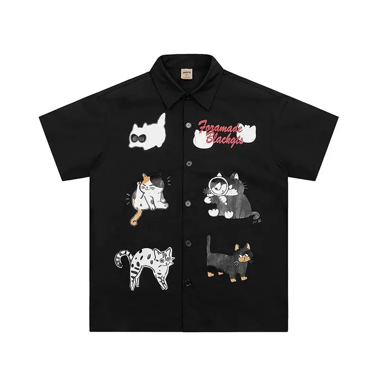

American fun print short-sleeved shirt men's and women's summer loose casual oversized half-sleeves