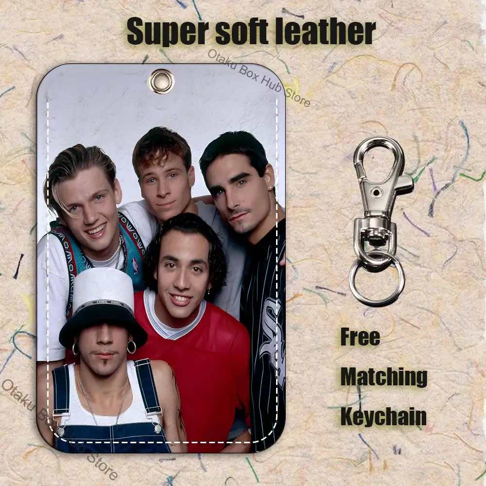 B-Backstreet Boys BSB Pattern 1Pc PU Leather Card Holder Keychain Key Ring Door Lock Access Tags ID Card Case Keychain Card image 3