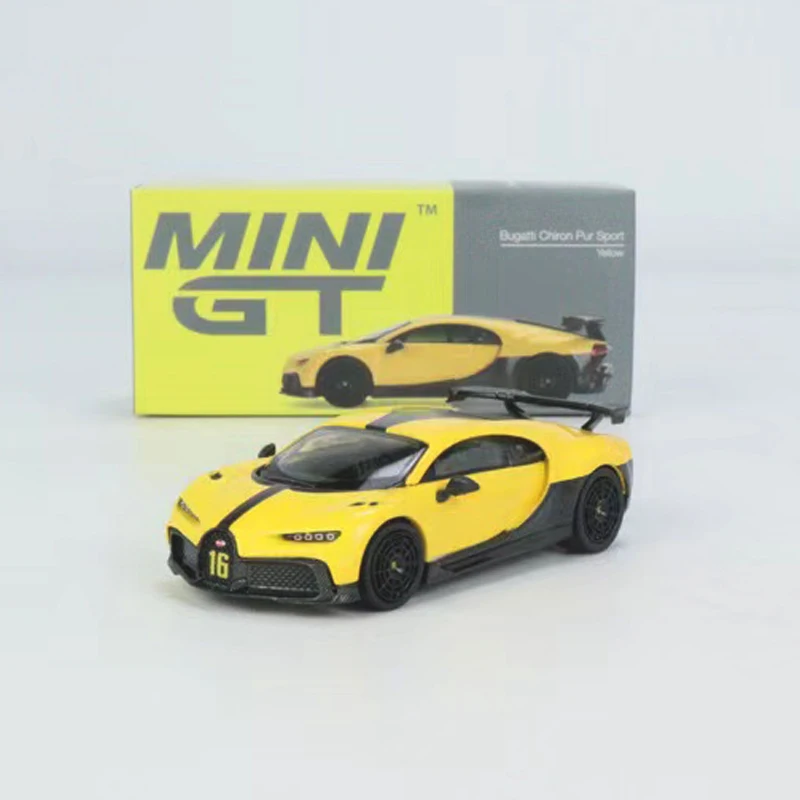 

MINI GT 1:64 Model Car Chiron Pur Sport Alloy Die-Cast Running Vehicle #428 LHD Yellow