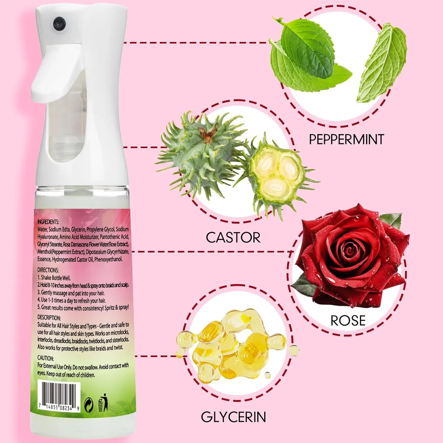 GOIPLE Rose Mist Spray 10 FL oz, Leave In Conditioning Refresh for Locs Braids Twists, Hydrate Soften Hair