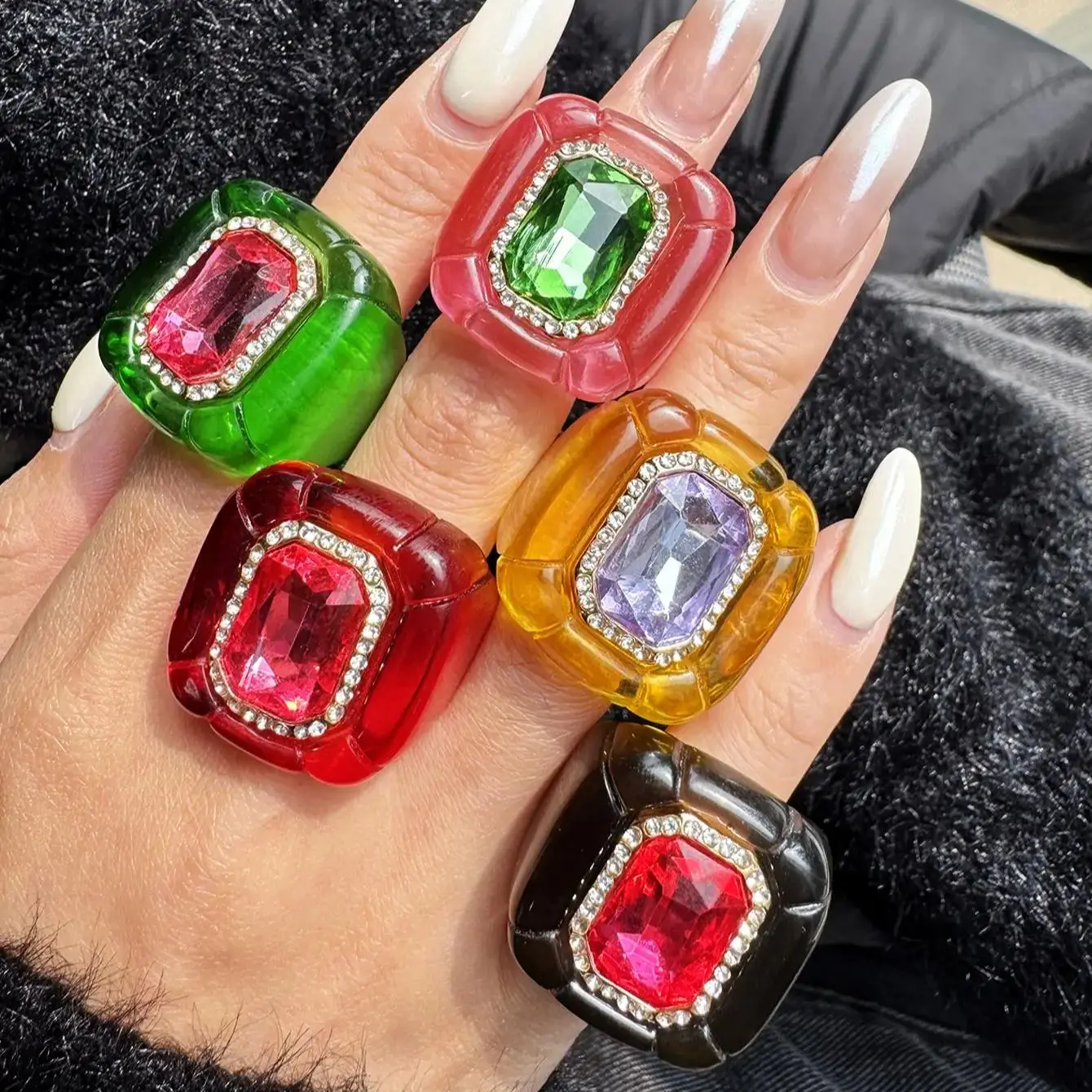 Colorful Diamond-Studded Gemstone Resin Ring Sparkling, Unique,  Fashionable Women's Jewelry Perfect for Parties  Banquets NEW
