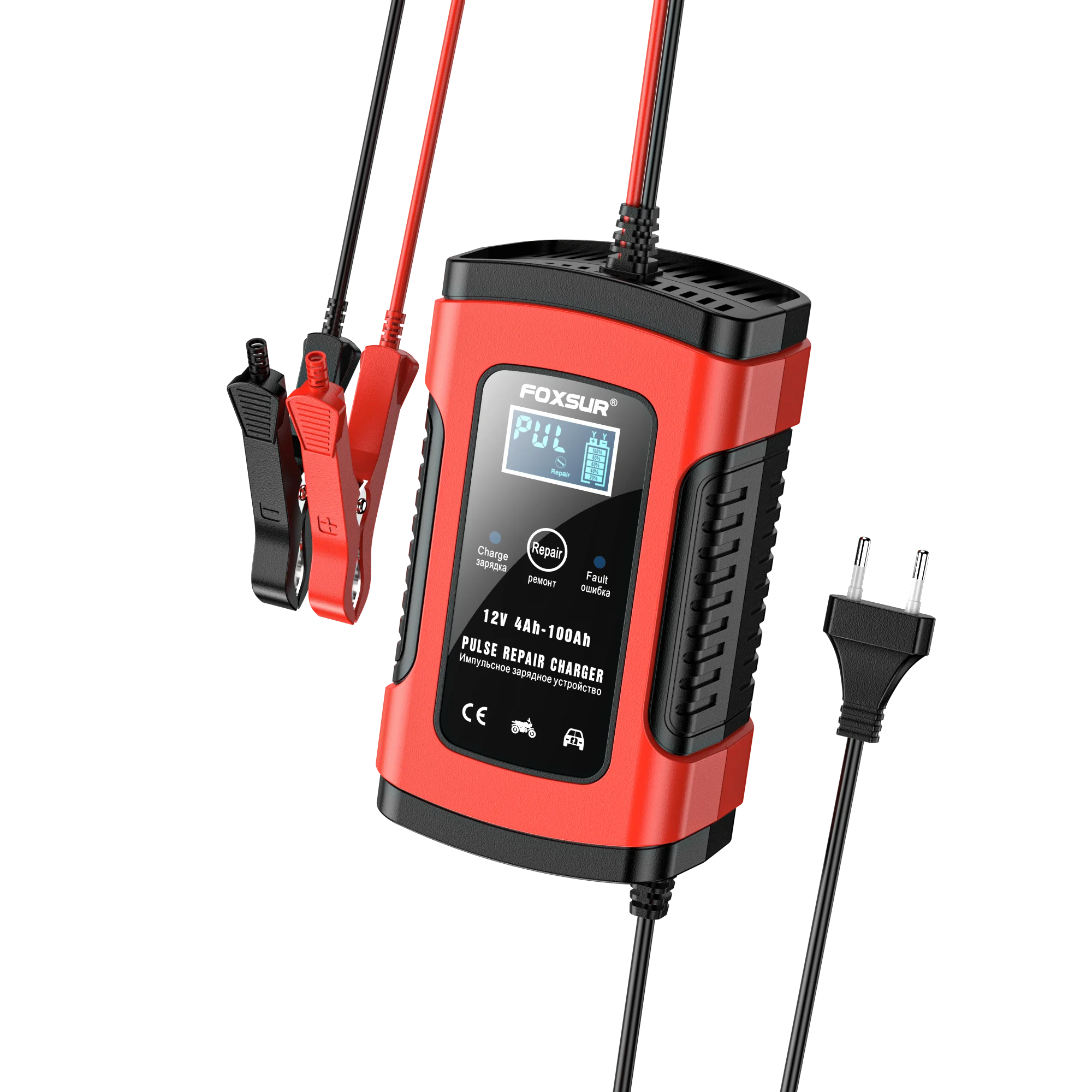 FOXSUR 5A Car Motorcycle UPS Battery Charger 12V Volt Display Status Repair Fully Intelligent Multi-Repair LCD Battery Charger