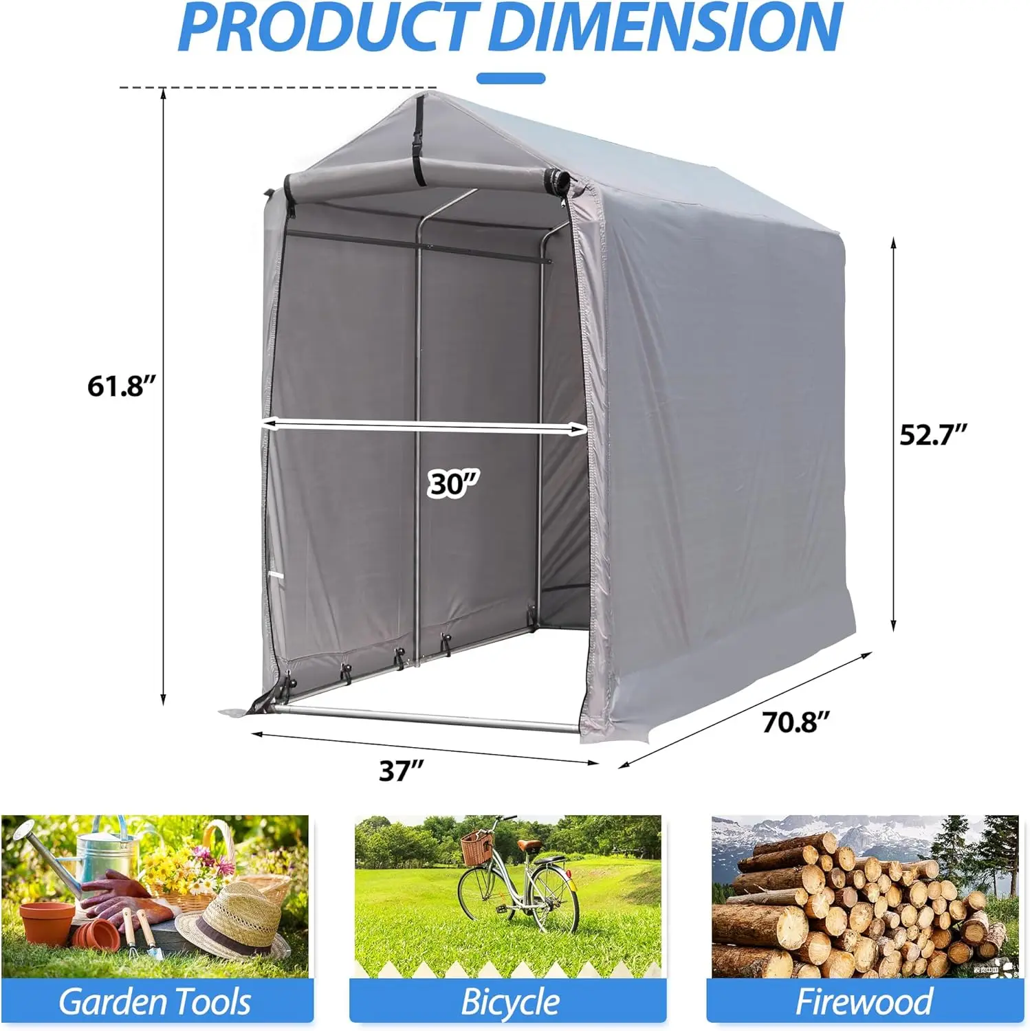 Outdoor Storage Shed Heavy Duty Portable Storage Shelter with Roll-up Zipper Door for Bike