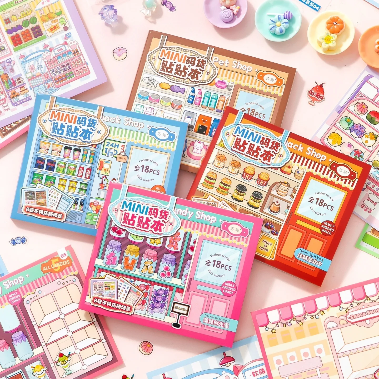 

Mini Stocking Scene Sticker Book 3D Diorama DIY Grocery Store Landscape Stickers for Scrapbooking Journaling