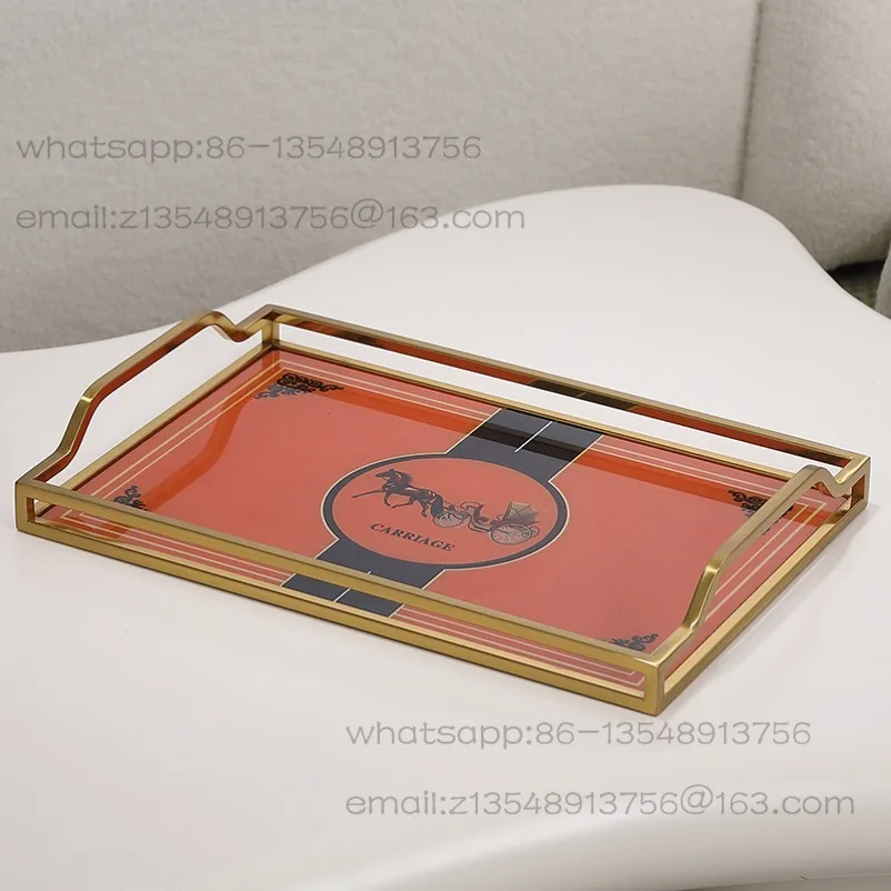 

Nordic Style Light Luxury Copper Natural Glass Tray Coffee Table Tea Set Desktop European Modern High-end Storage Tea Tray