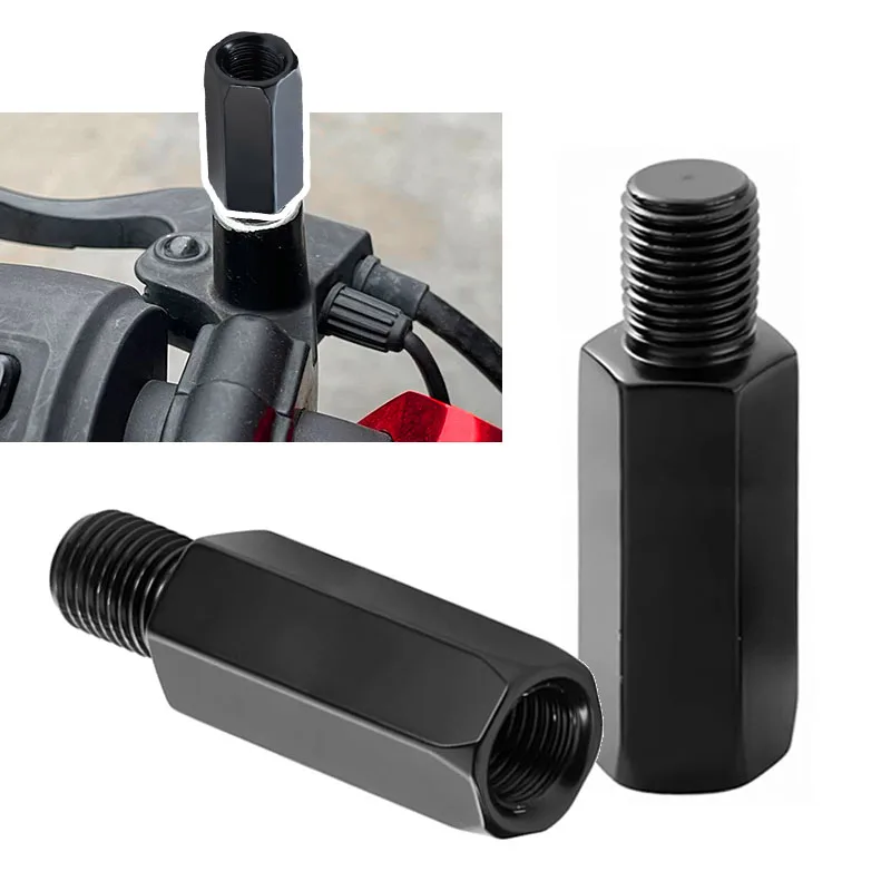 2PCS Black Extended Motorcycle Rearview Mirror Adapters M10 10mm M8 RH/LH  Left Right Thread Adapter Screws