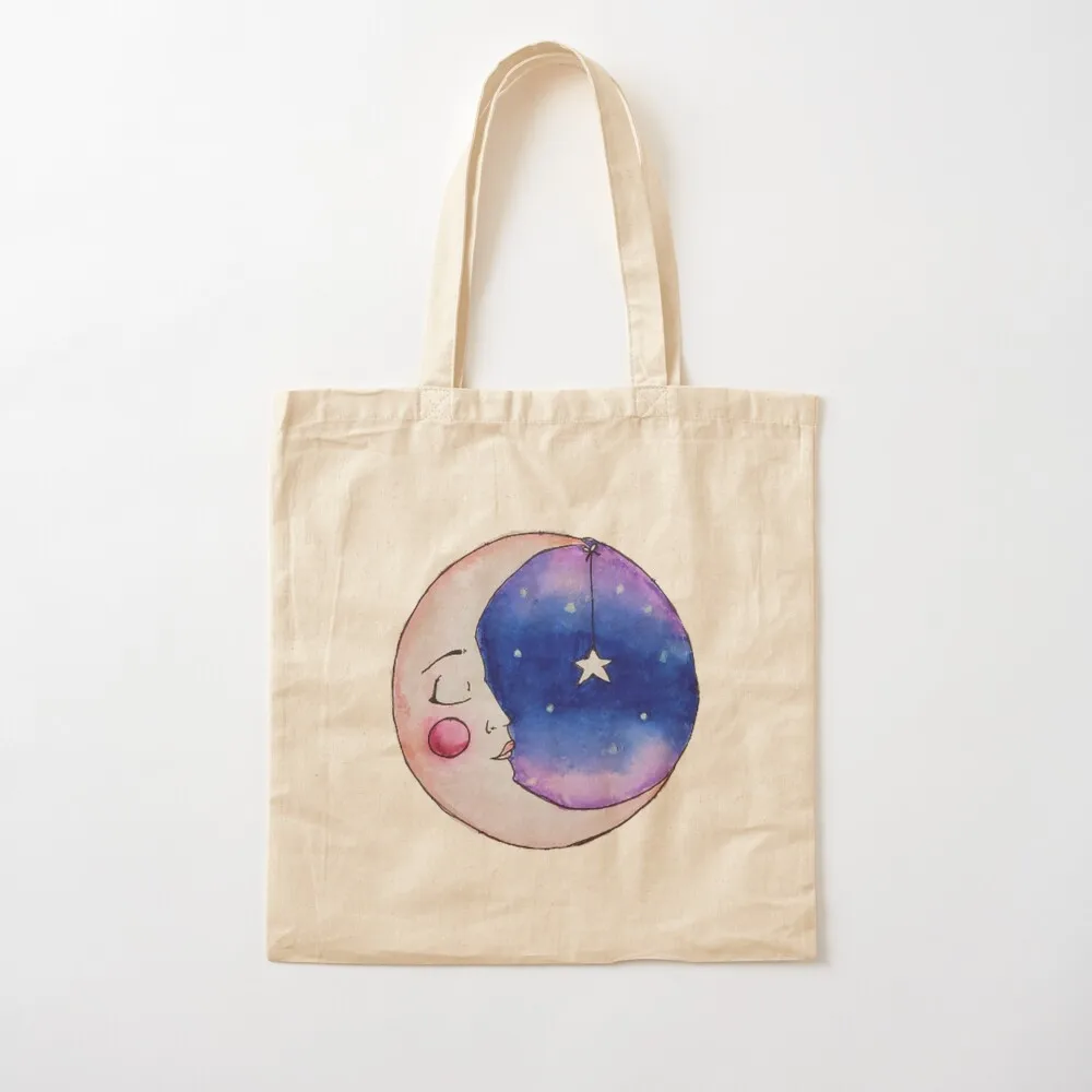 Sleeping Moon with Hanging Star Tote Bag tote bag custom Large bags for women Canvas Tote Bag