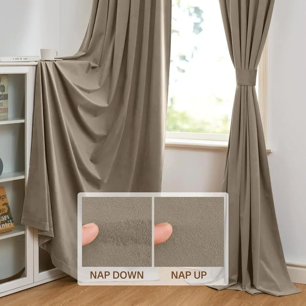 Beige Velvet 96 Raumverdunkelungsvorhänge – robuste, wärmeblockierende Platten für Hotel/Bauernhaus, B52 x L96, 2er-Set