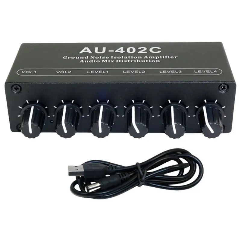 203A Sound Mixer Sound Splitter 4 In 2Out Metal Shell Losslessly Sound Quality for Gaming Consoles Ground Noise Isolation