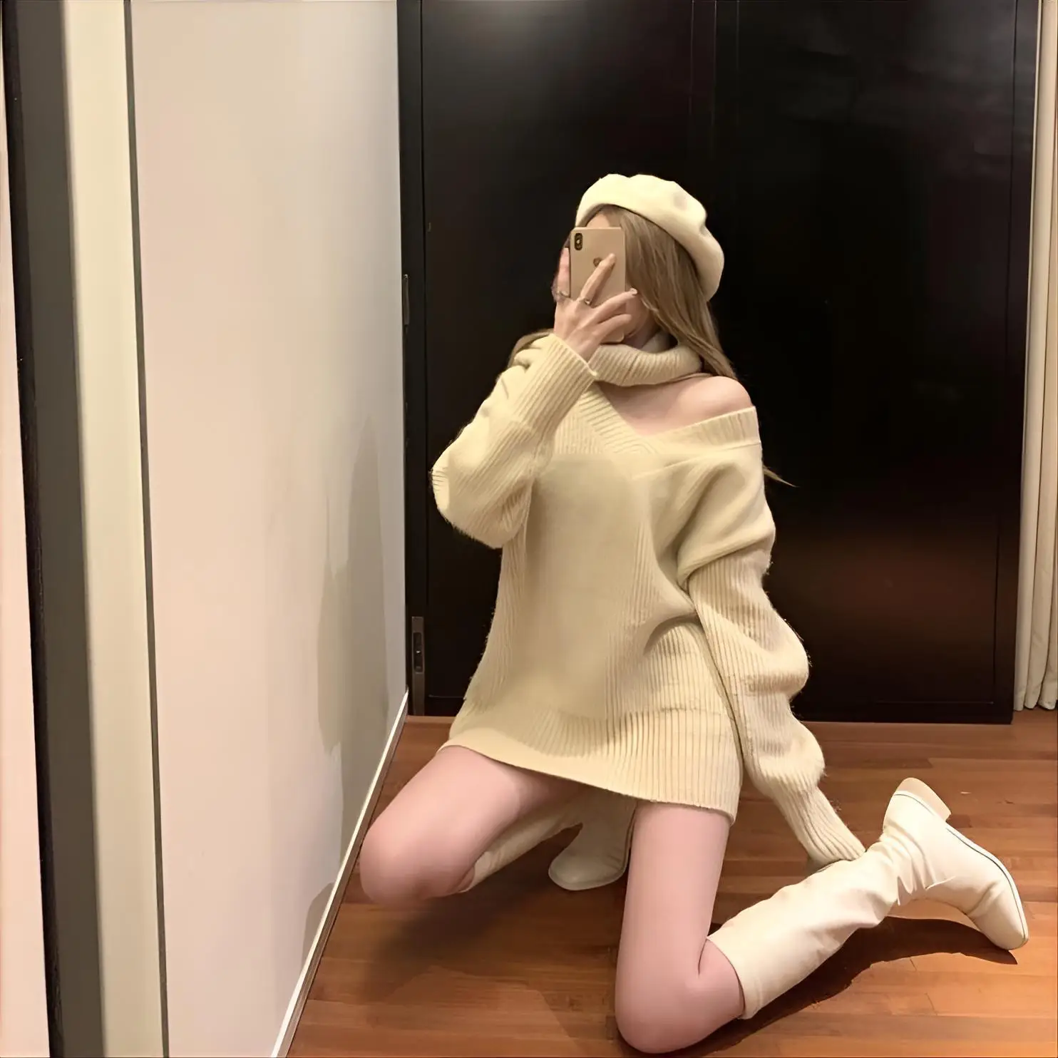 

Knee Length Pullover Patchwork Sweaters Jumpers Women Placket Slim-Waisted Workplace Teens Sweatercoats Kintted Drawstring Girls