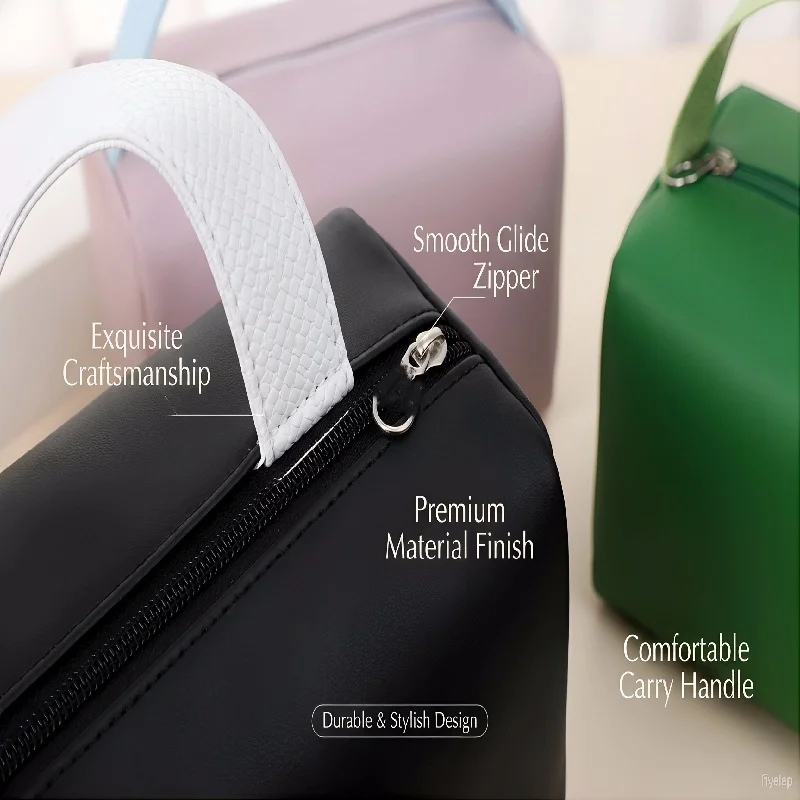 

Candy Color Waterproof Makeup Bag, PU Large Capacity Travel Toiletry Storage Pouch Vibrant Summer for Women Girls