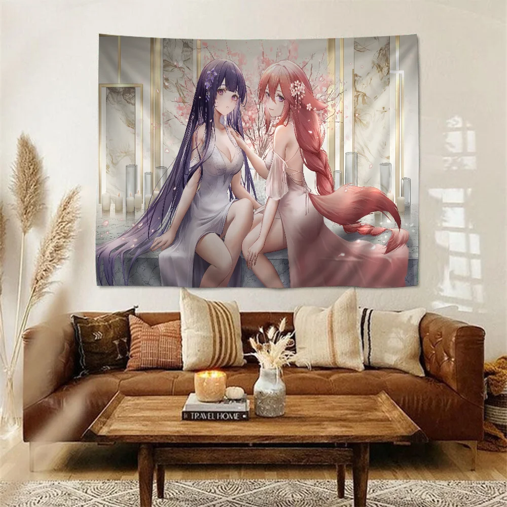 Y-Yae M-Miko G-Genshin I-Impact Printed Large Wall Tapestry Wall Hanging Decoration Household Decor Blanket