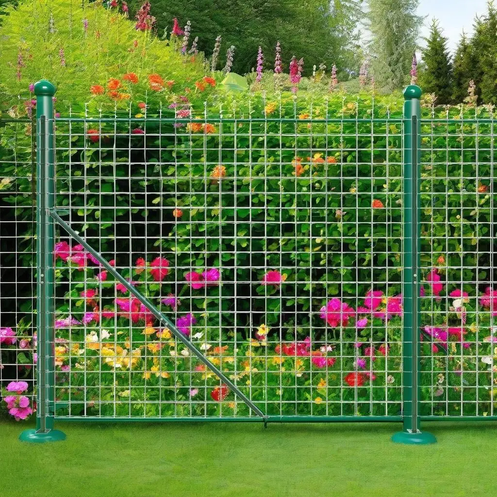 Green Wire Mesh Fence with Flange - 1.8 x 10m Heavy-Duty Outdoor Garden Barrier