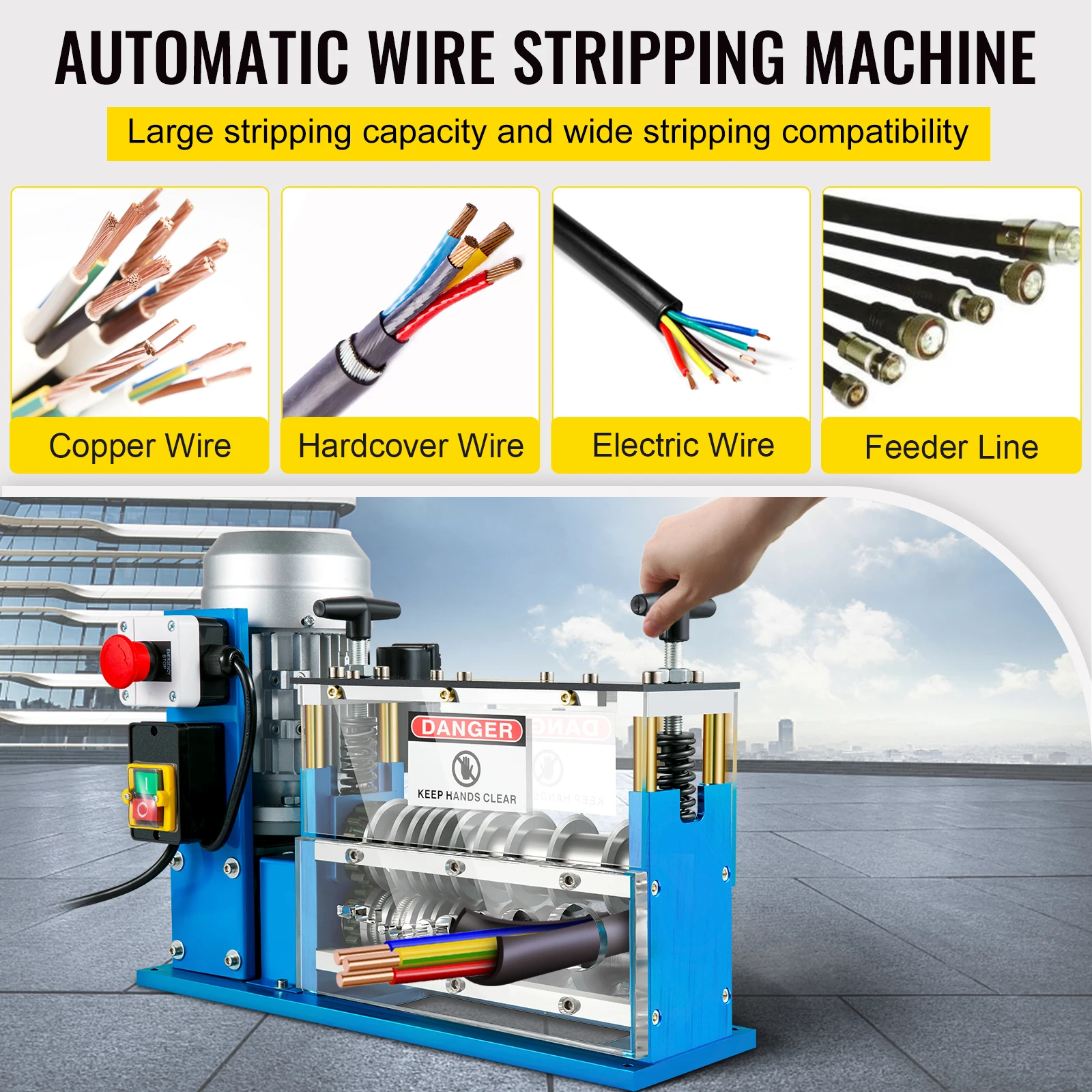 VEVOR Electric Wire Stripping Machine, 11 Channels 10 Blades Cable Stripping Machine, 75 ft/Min, for Recycling Copper Wire