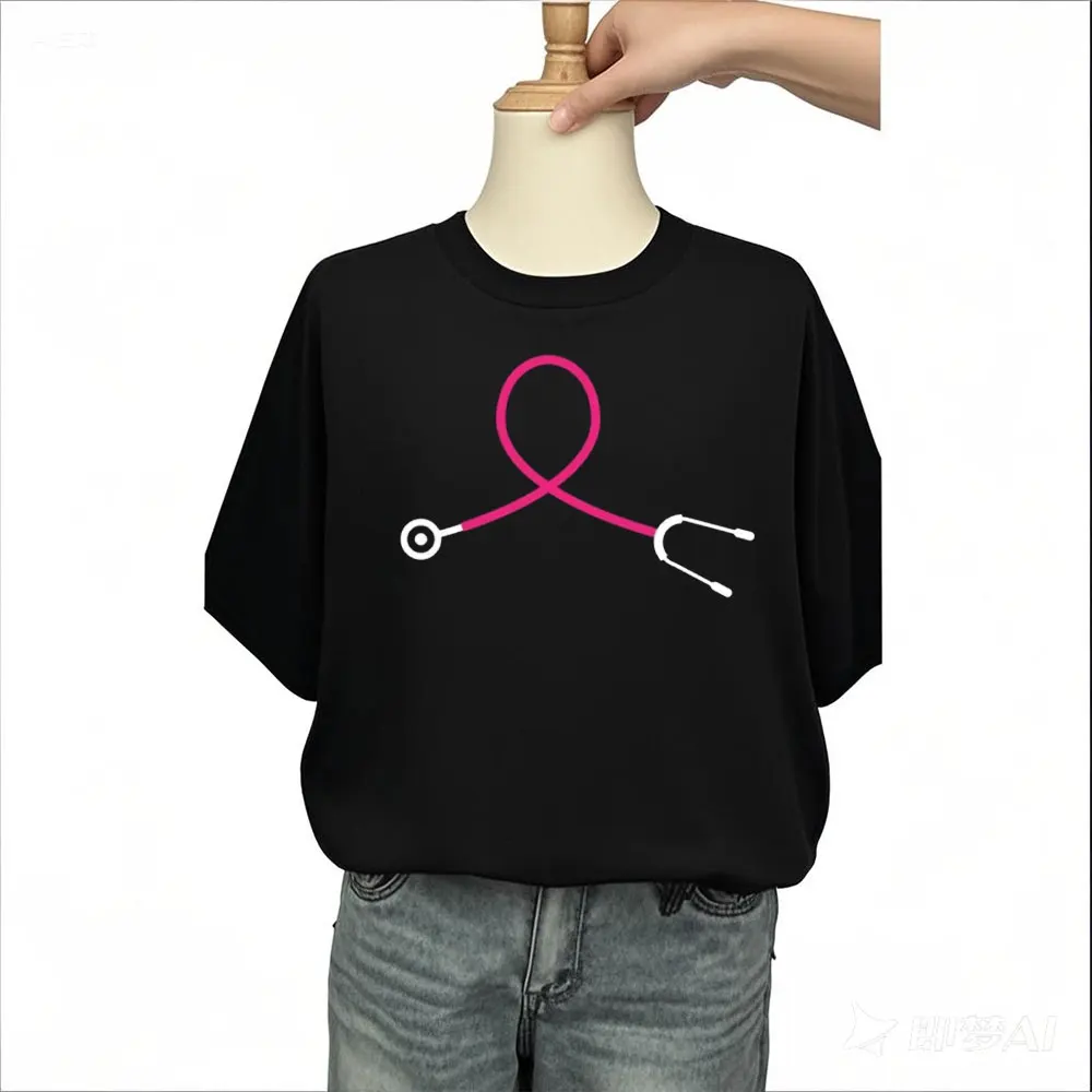 

Pink Stethoscope T-Shirt Breast Cancer Awareness Tshirt Cancer Fighter Tee Pink Ribbon Graphic Tops Doctors Nurse Women Shirt