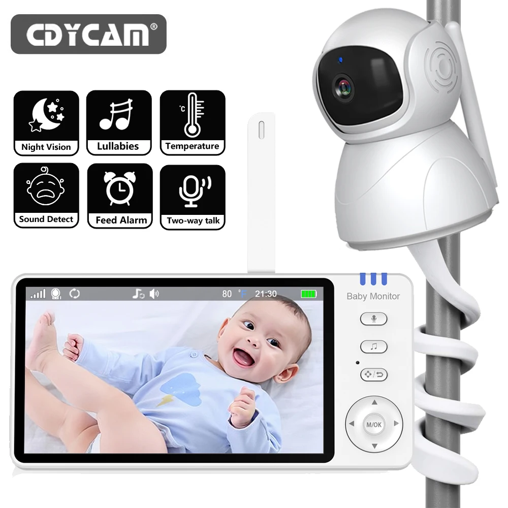 

Cdycam Baby Monitor 5.0inch IPS Screen With Nanny PTZ Camera 2-way Audio Lullaby Camera Babysitter Night Vision Security Bracket
