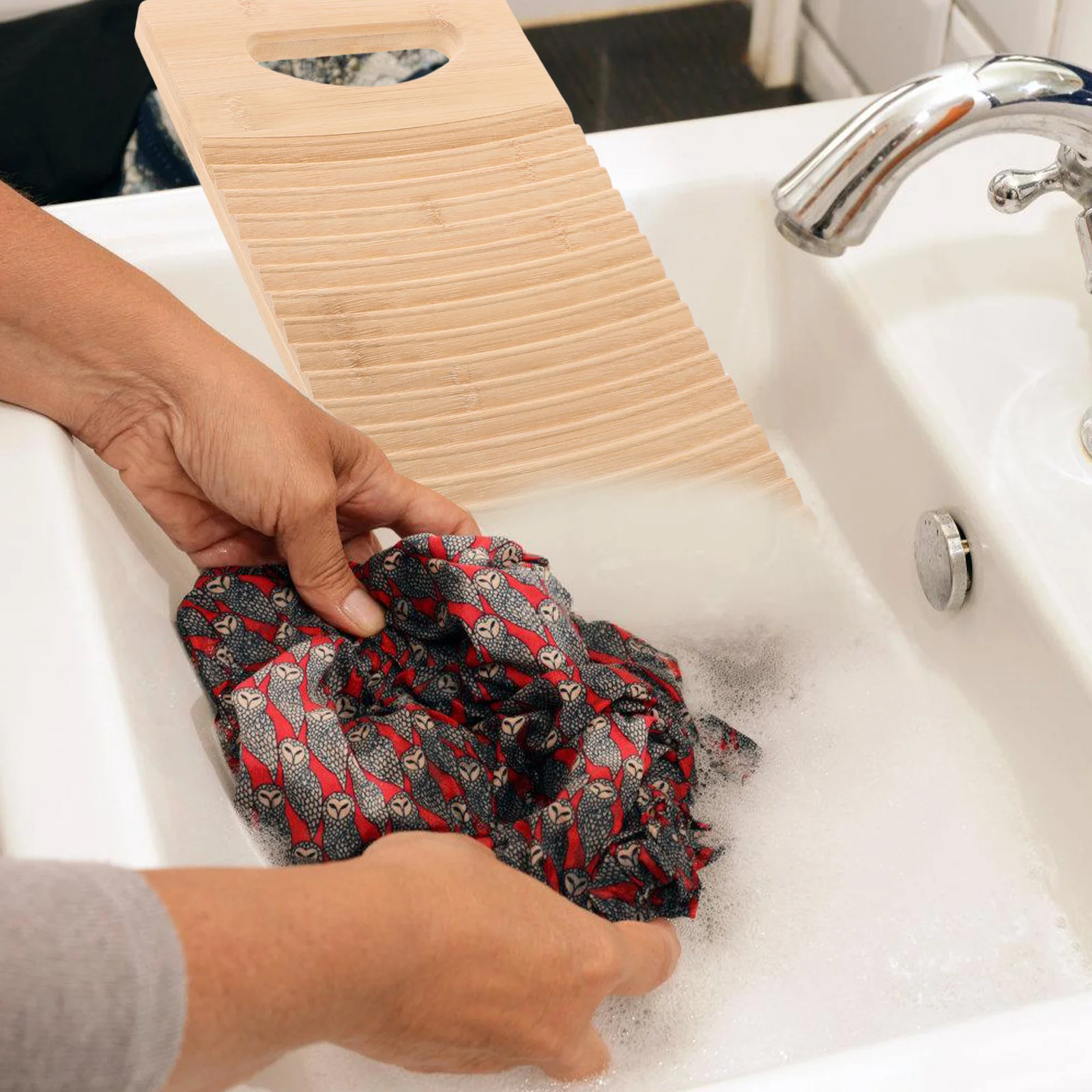 

Bamboo Washboard for Hand Washing Clothes Heavy Duty Laundry Board Anti-Slip Cleaning Tool for Home School Kids Baby Clothing