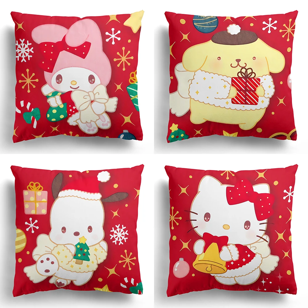 Funda de almohada Kawaii Sanrio con decoración navideña, funda de cojín roja con perro canela Kulomi de Hello Kitty, decoración del hogar, regalo de Navidad