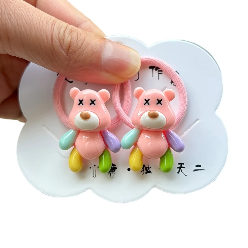 2PCS New Cute Red Cartoon Cream Bear Girls Kids Elastic Hair Bands Princess Hair Accessories Children Hair Ties Baby Headwear