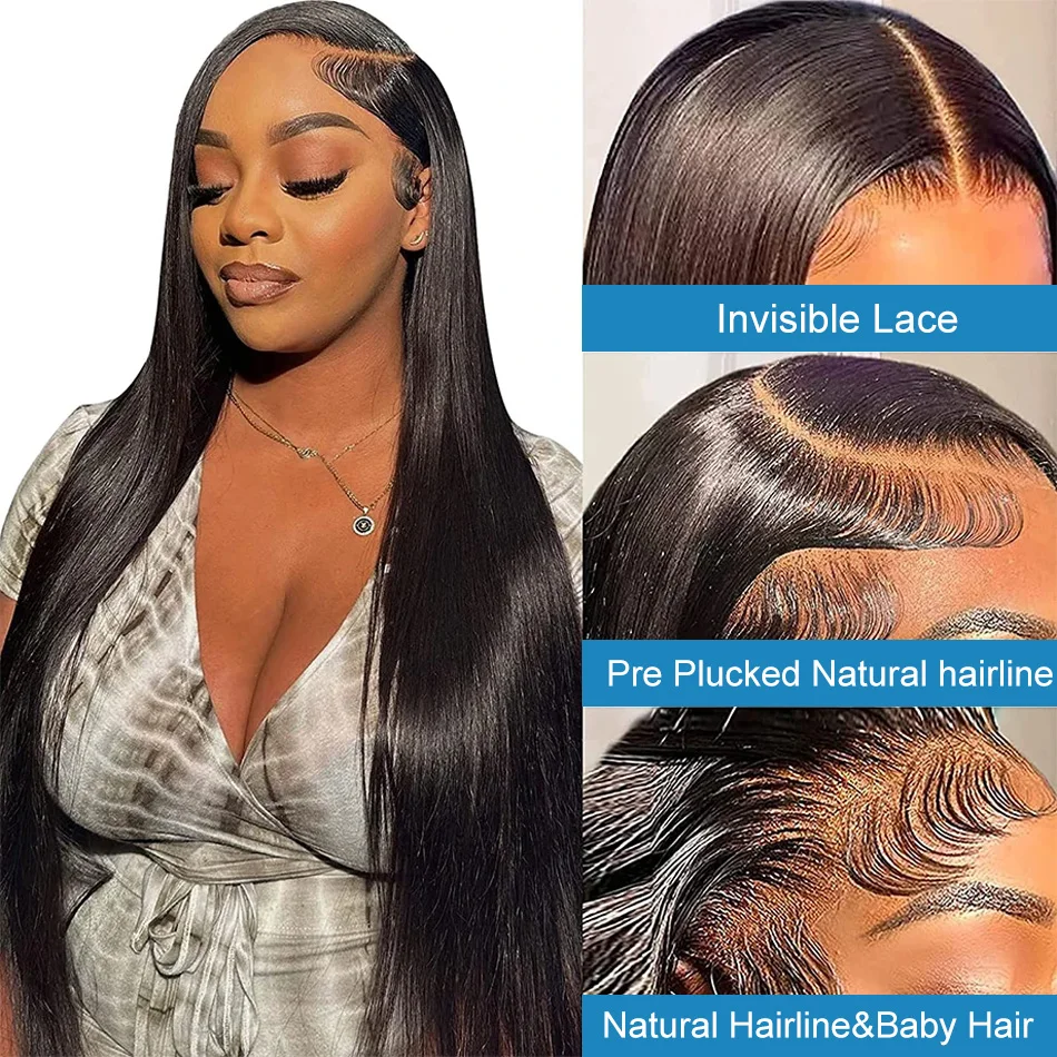 250 Density 30 32 Inches Bone Straight 13x6 HD Transparent Lace Frontal Wig Remy Human Hair 13x4 Lace Front Wigs For Black Women