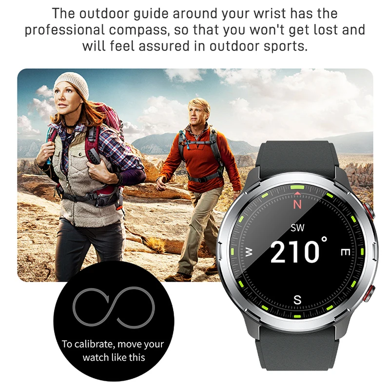 เข็มทิศ GPS ในตัว Smartwatch วิ่งกลางแจ้งกีฬา Heart Rate ความดันโลหิต Sleep Fitness Monitor นาฬิกาสมาร์ทกันน้ํา