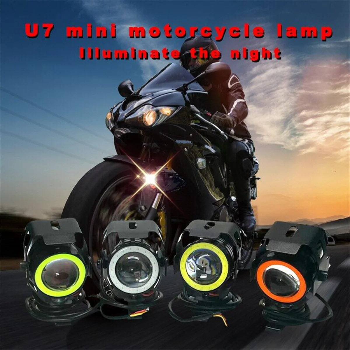 U7 Electric Scooter LED Spotlight Highlight Flashing Angel Eyes Motorcycle LED Light for Electric Scooter Remodel A