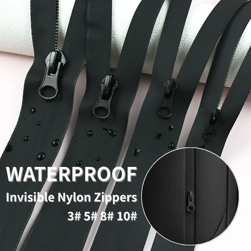 

1-10Meters 3#5#8#10# Waterproof Zipper Reverse Zip Pull Head Outdoor Tent Invisible Nylon Zippers DIY Zips Repair Accessories