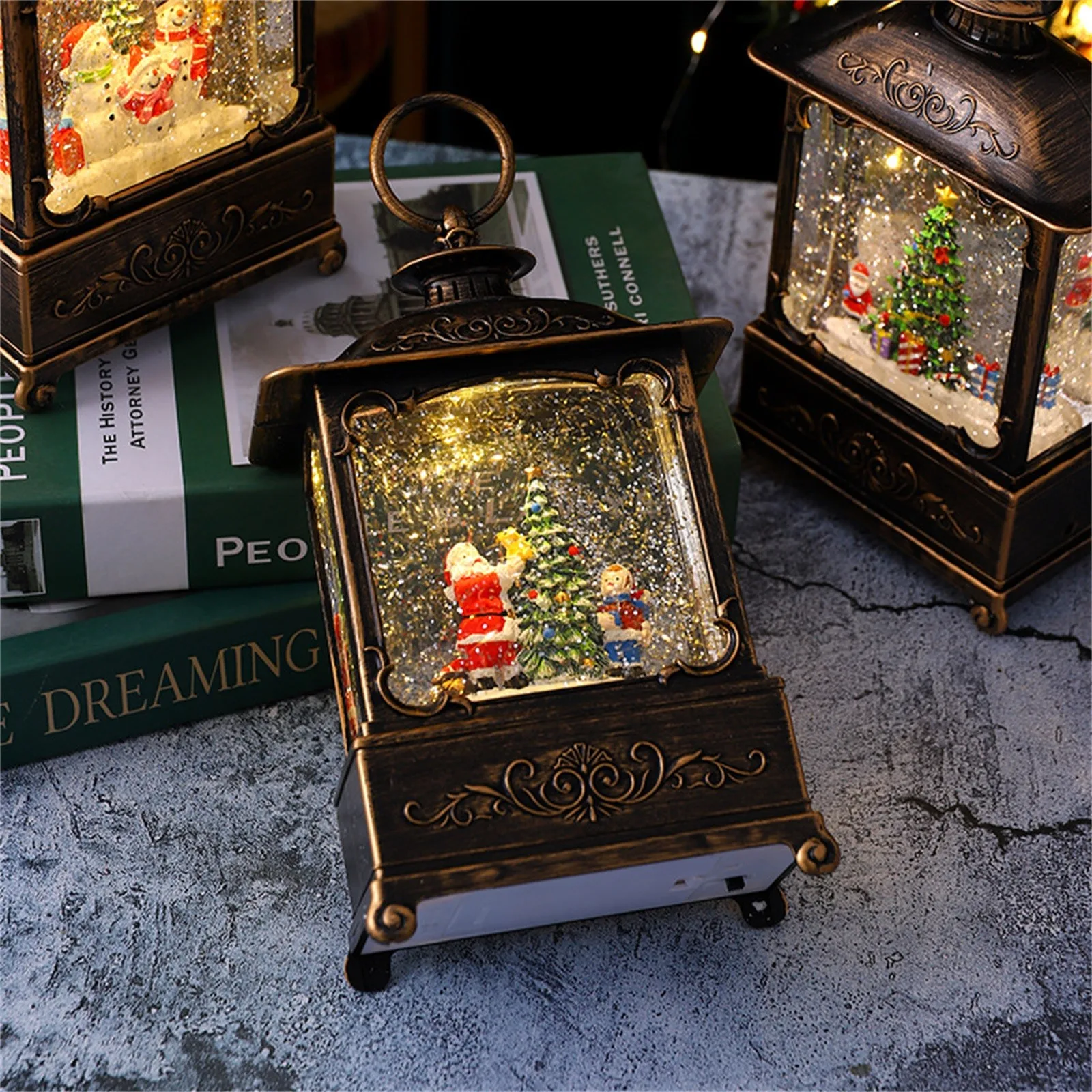 Christmas Glittering Music Box Tabletop Ornament Xmas Wind Lamp Night Light Portable Toy For Home Indoor Desktop Decoration 300m
