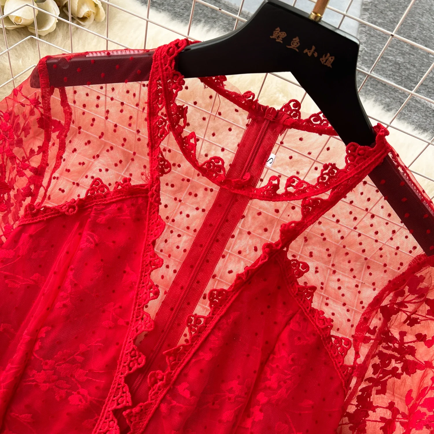 Elegant Long Sleeve Vintage O-neck Chic See Through Mesh Slim A-line Fairycore Cake Dresses Vacation High Street Autumn Clothing