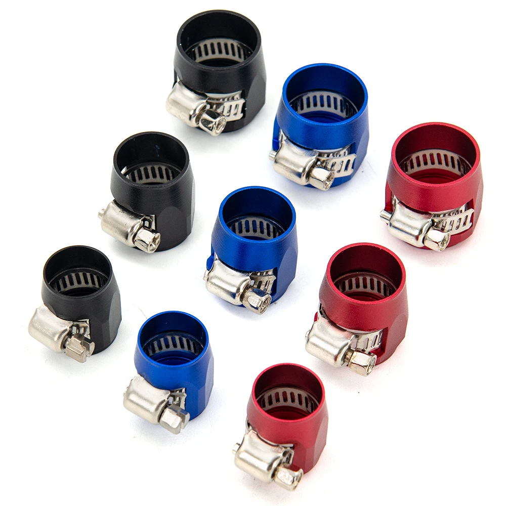 

Energy AN6/AN8/AN10 Aluminum Fuel Hose Clamp Finisher Hex Connectors with SS Clamps High Pressure Fuel Fittings 3 Colors