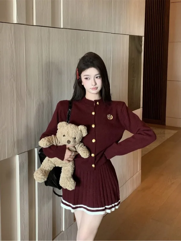 

Fashionable Sweet And Spicy College Style Women's Knitted Sweater And Half Skirt Two-Piece Set Spring 2026 New Arrival