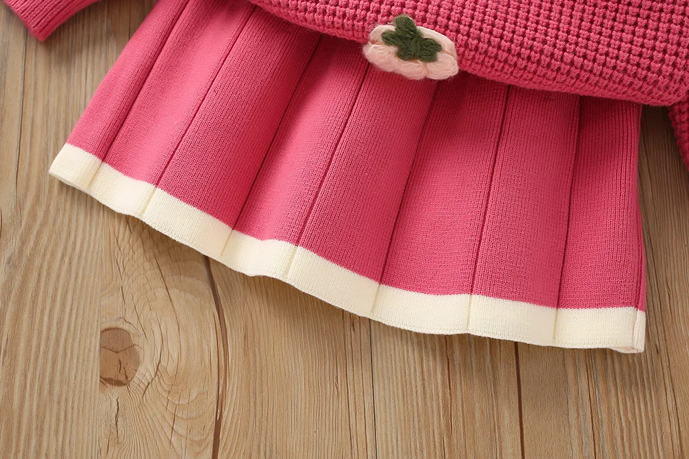 Herbst und Winter neue Mädchen Pullover Set koreanische kurze gestrickte kleine Duft zweiteilige Set Mädchen Baby Vintage Checker Strick-Set – Detail 23