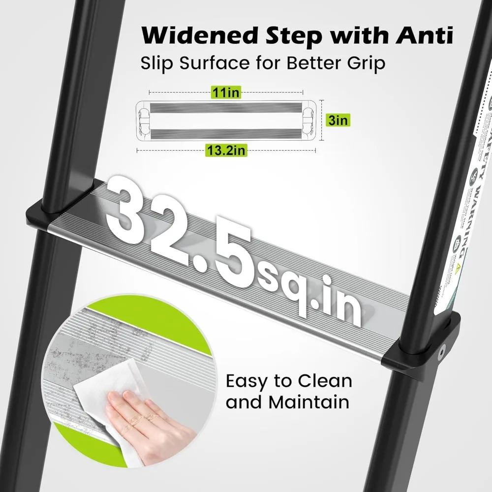 บันไดปรับระดับได้ 8 ระดับ รับน้ำหนักได้ 660 ปอนด์ ผลิตจากเหล็ก-อลูมิเนียมกันลื่น เหมาะสำหรับเตียงสองชั้น รถบ้าน หอพัก