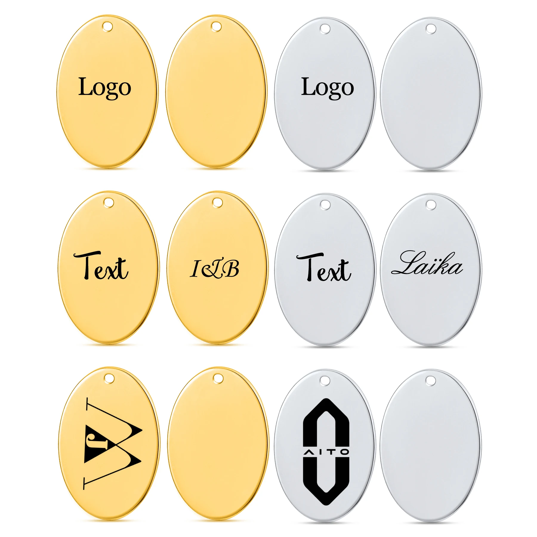 

20Pcs/lot Engraved Text/Logo Stainless Steel Oval Charms Pendant Custom Stamping Oval ID Tags For DIY Jewelry Making Charms