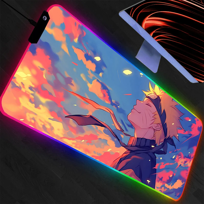 

Коврик для мыши RGB NARUTO с подсветкой, большой, для ПК, геймерский, аксессуары для игр, светодиодный коврик для мыши, коврик для клавиатуры, настольный коврик, ковер, Animr