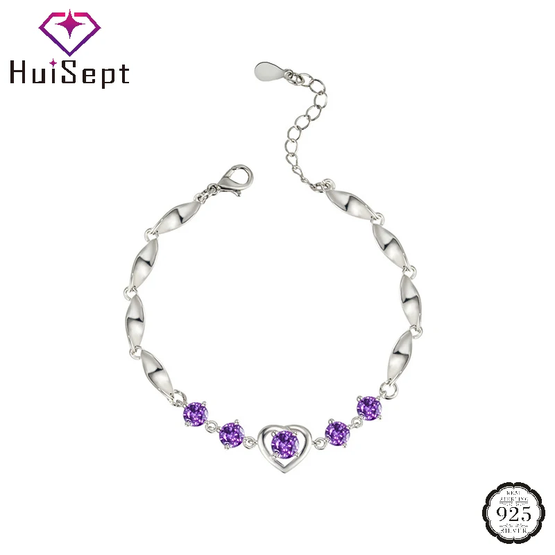 

HuiSept Trendy Bracelet 925 Silver Jewelry with Zircon Gemstone Heart Shape Accessories for Women Wedding Promise Party Gifts