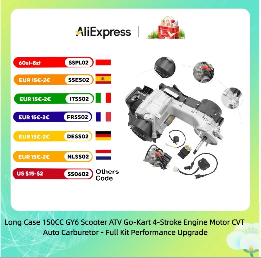 

Long Case 150CC GY6 Scooter ATV Go-Kart 4-Stroke Engine Motor CVT Auto Carburetor - Full Kit Performance Upgrade