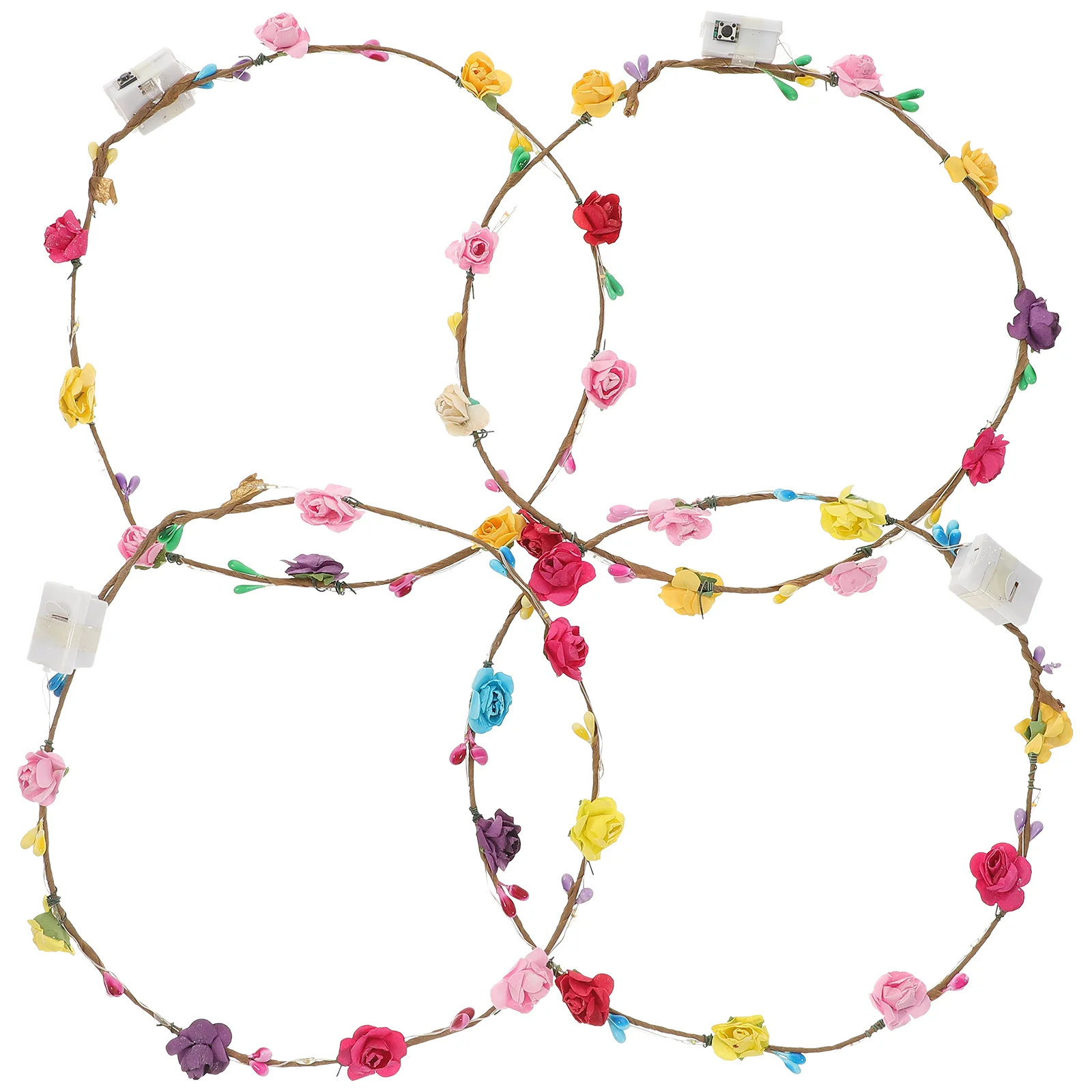 

4pcs LED Flower Headband Floral Set Adjustable Size Flashing Modes Kids Toys Warm White Hair Accessories