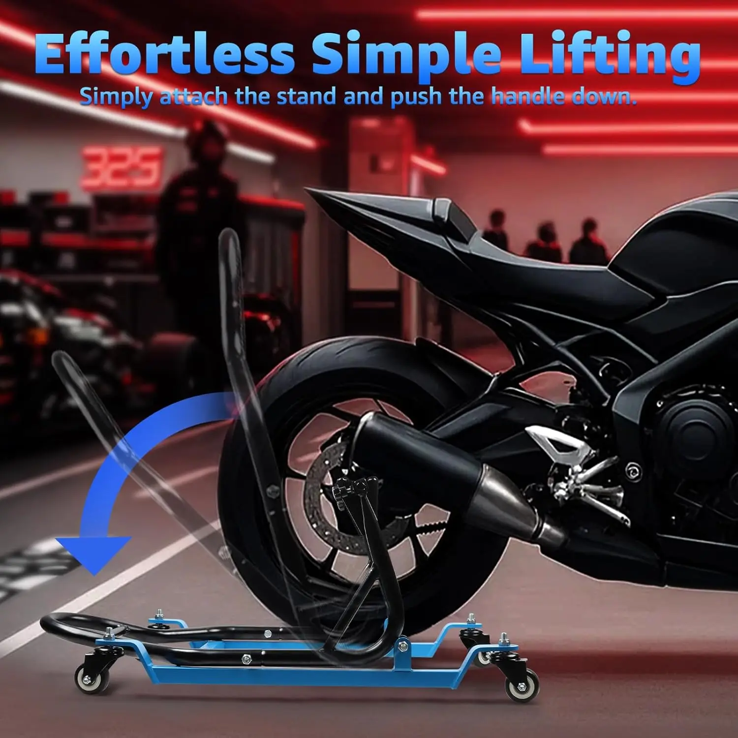 Motorcycle Rear Lift Stand, 440lb Load, 4 Castor Wheels, Adjustable Swingarm Paddock Stand Elevate Your Ride Maintenance