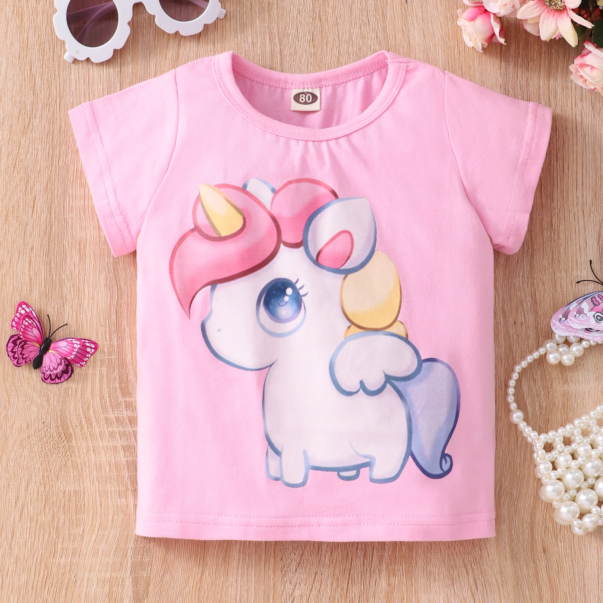 Summer Short Sleeve Unicorn Top for Primary and Secondary School Children New Kids Girl T Shirt  Summer White T-shirt Casual