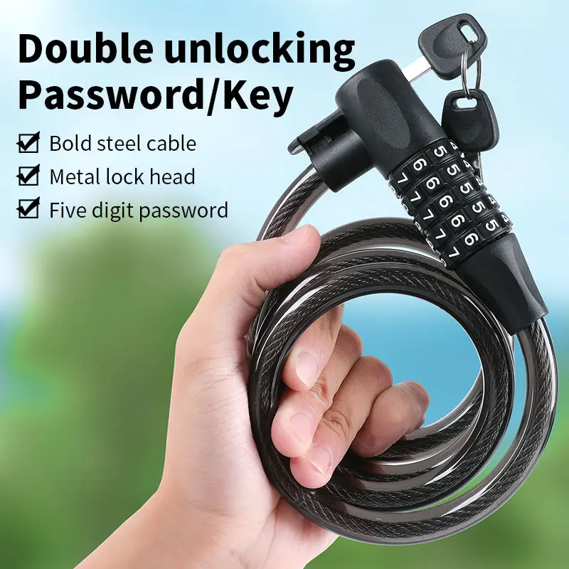 Anti-theft Motorcycle Cable Lock High Strength Thick Steel Bicycle Lock 5 Digital Scooter Lock With Keys