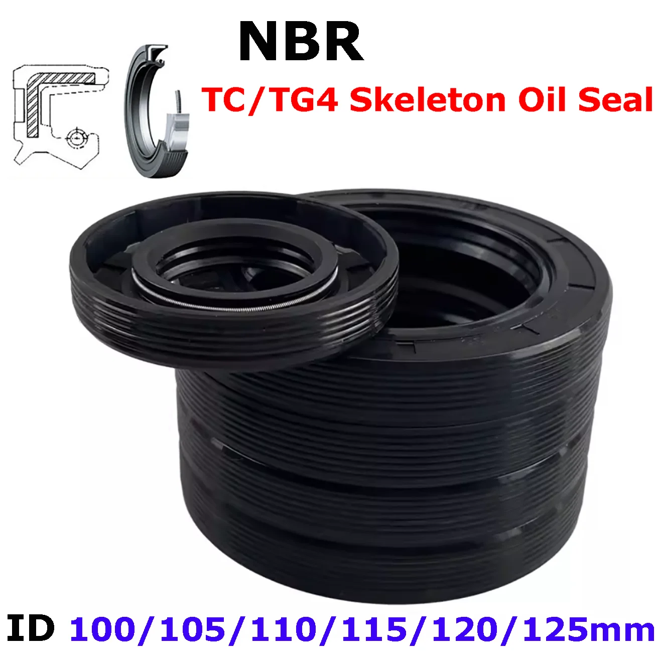 NBR TC/FB/TG4 Oil Seal ID 100/105/110/115/120/125mm Nitrile Rubber with Metal Skeleton Shaft Double Lip Sealing Gaskets Ring