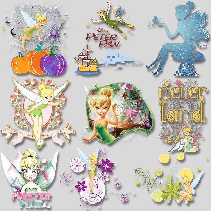 Disney Little Fairy Tinker Bell With Flowers Images Thermal Transferring Patches Print On Shirts Ironing Heating Stickers