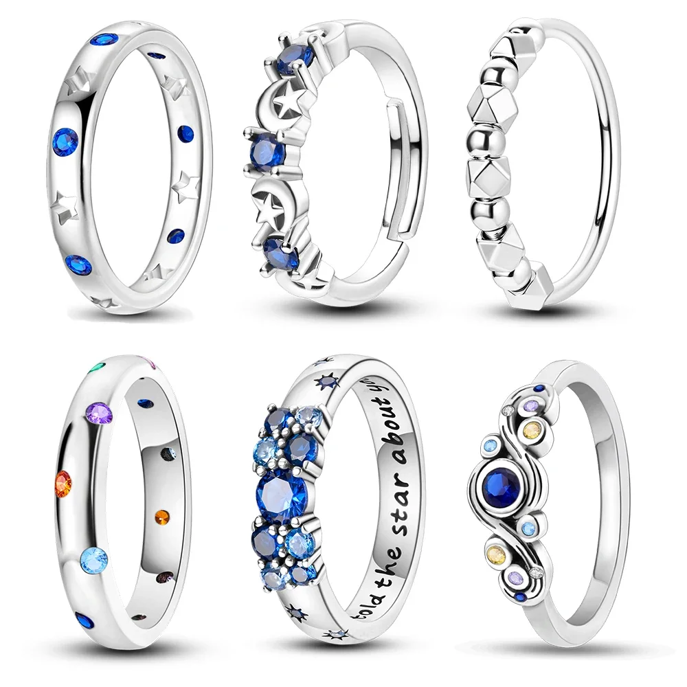 Ring Sterling Silver 925 Starry Sky Series Set with Blue Zircon Van Gogh Starry Night Ring Women\'s Ring Wedding Engagement Gift