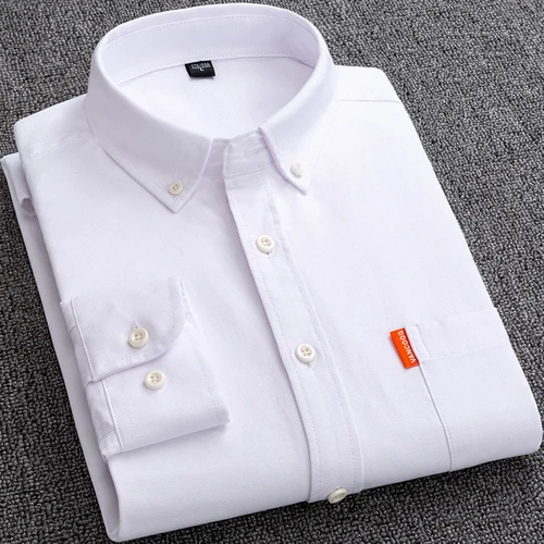Imagen 2 del producto Camisas Oxford 100% de algodón para hombre, manga larga, Color sólido, cuello vuelto, ajuste Regular, ropa diaria para hombre, camisa blanca con botones