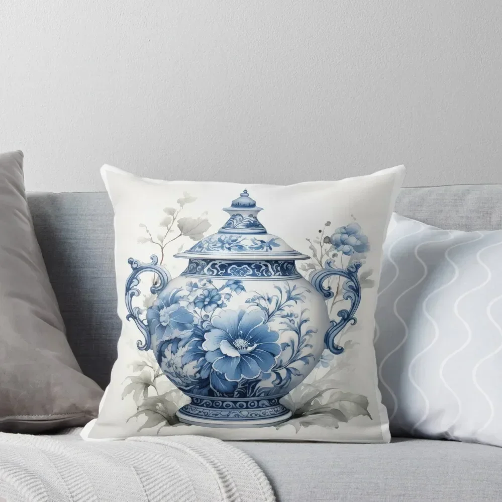

Chinoiserie Pot Watercolor Throw Pillow Rectangular Cushion Cover Custom Cushion Photo home decor items Cushions Cover pillow