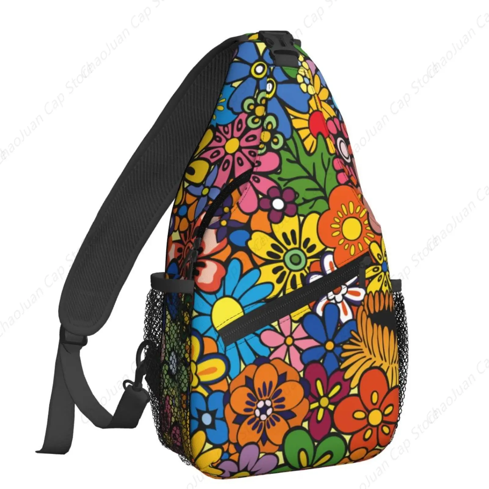 

Abstract Hippie Flower Sling Backpack Chest Bag Crossbody Shoulder Bag Gym Cycling Travel Hiking Daypack For Men Women