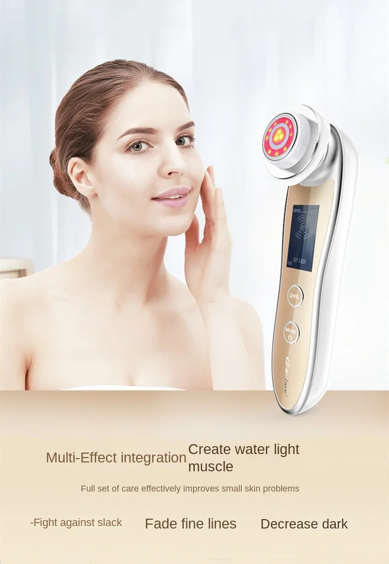 Facial Red Blue Light Skin Beauty Radio Frequency Device Vibration Massage Negative Ion Import Hot and Cold Color Photon