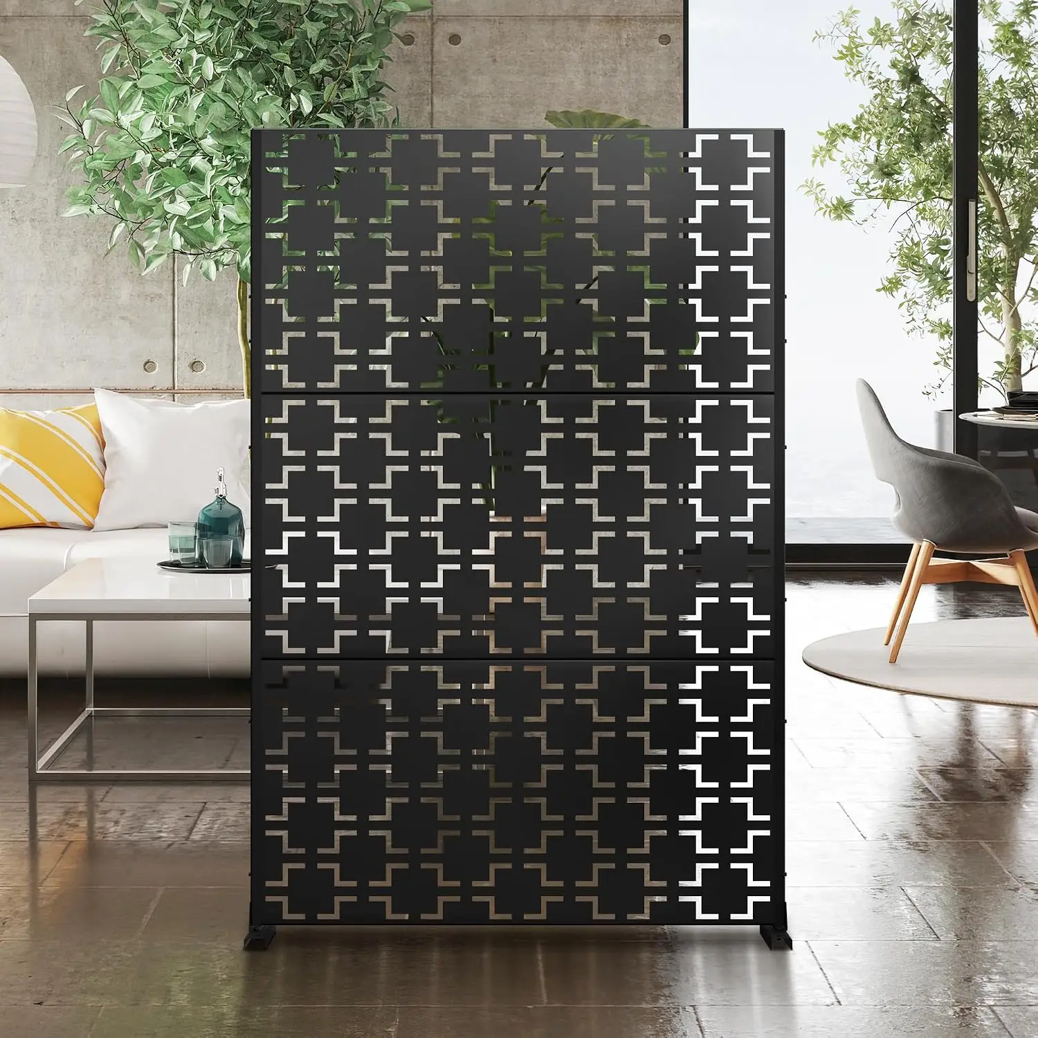 Metal Outdoor Privacy Screen Freestanding Divider Fence Panel for Balcony Patio 72in H×47in W, Customized